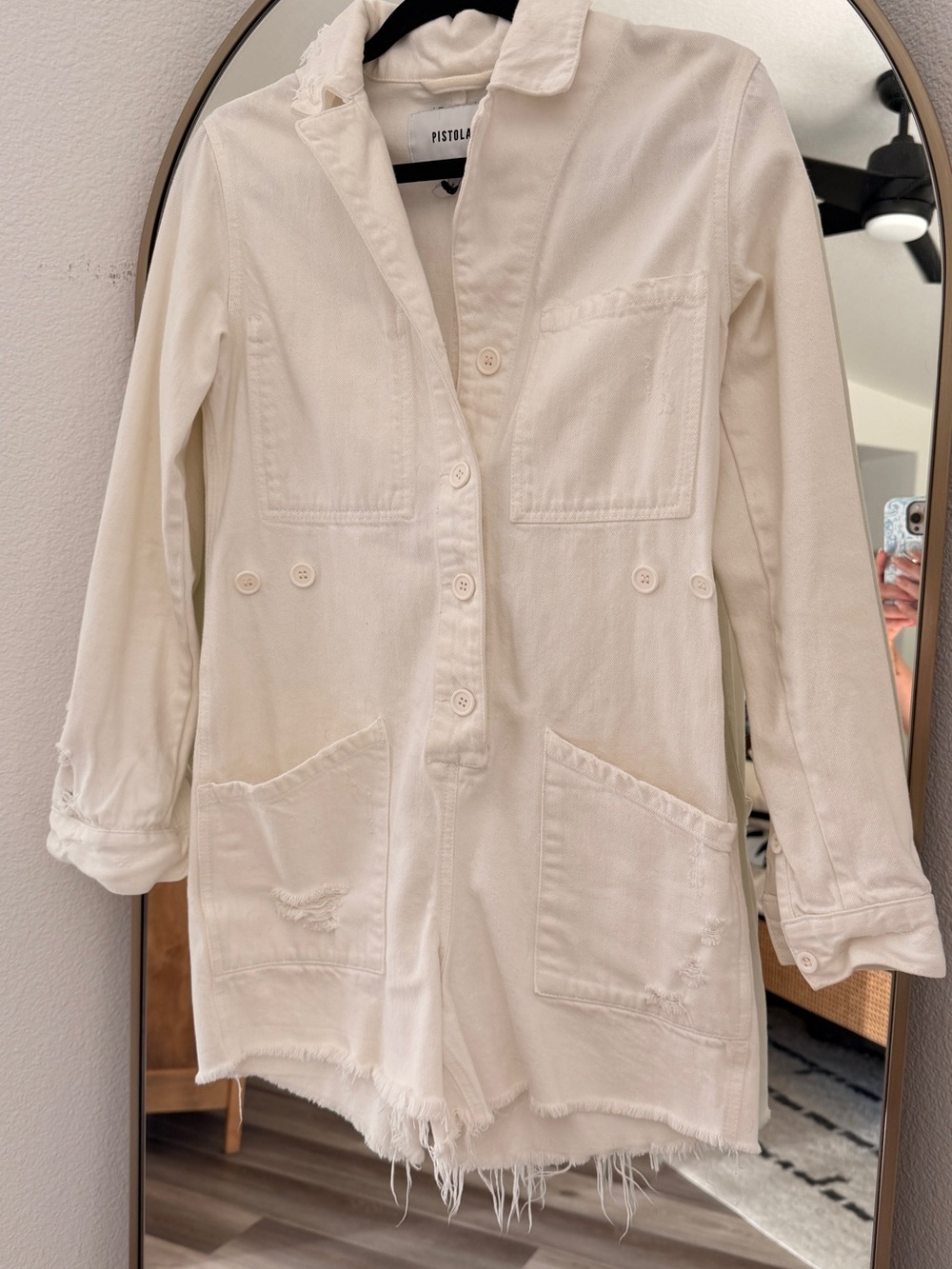 Pistola white denim utilitarian jumpsuit